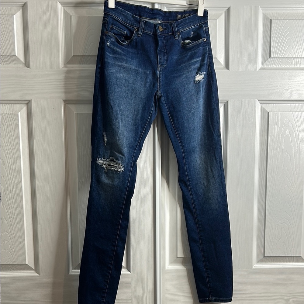 Blank NYC Blue Skinny Jeans with Distressed Details‎